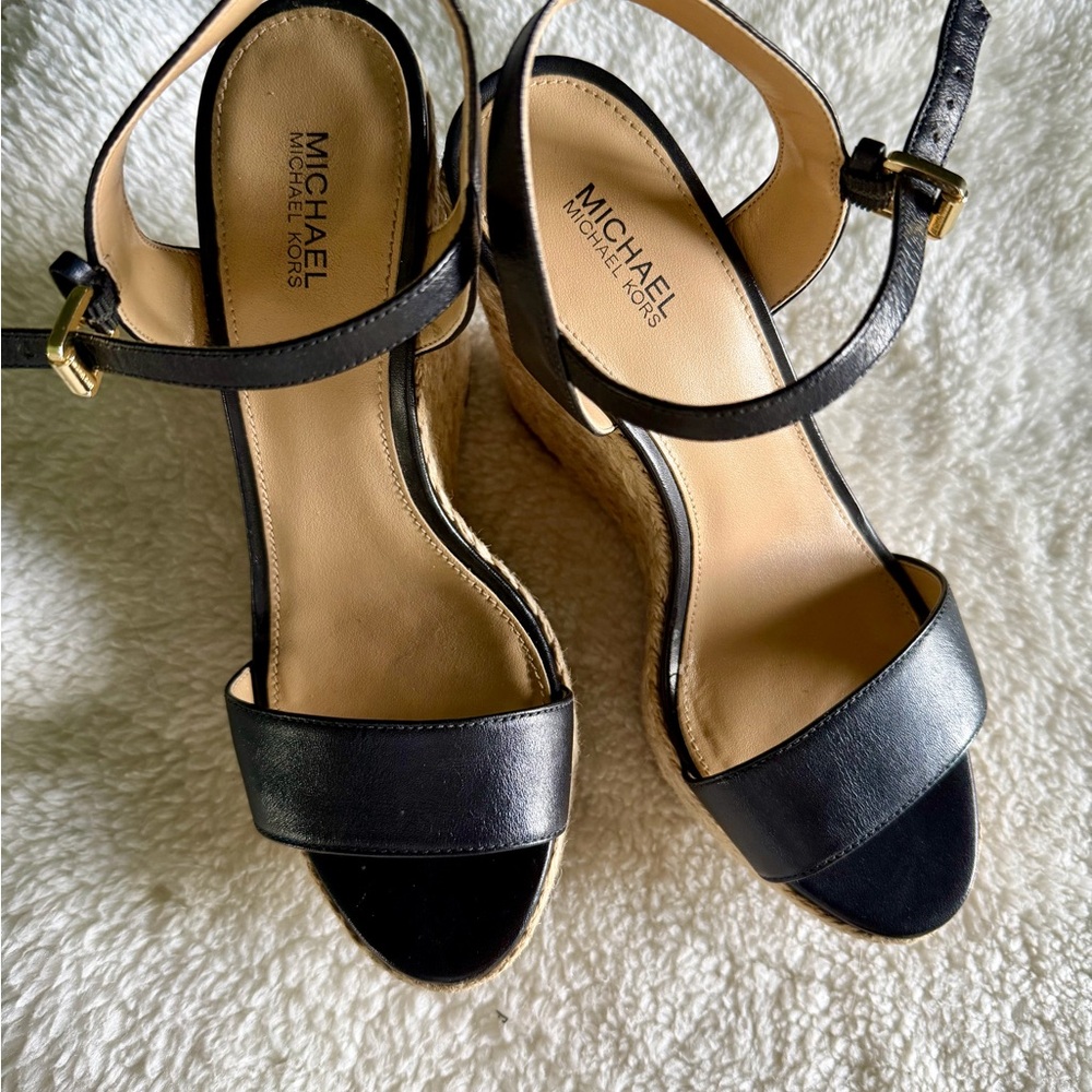 Michael Kors Black Leather Wedges